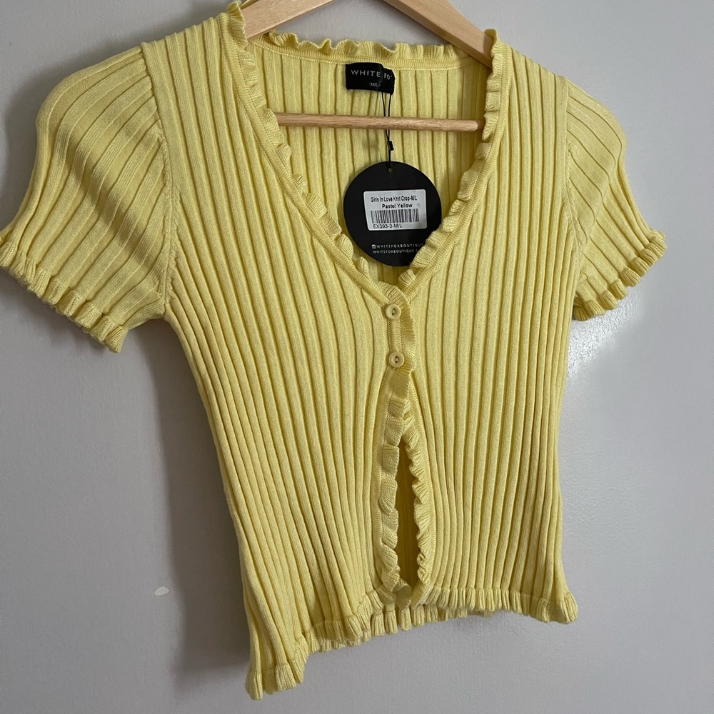 White Fox Yellow Baby Short-Sleeve Cardigan